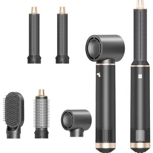 5 in 1 Hair Styler & Hair Dryer Brush, Low-Speed Negative Ionic Air Styler Drying, Multi Hair Styler, Professional Blow Dryer Brush for Curling Volumizing Straightening Styling(Gray Gold)