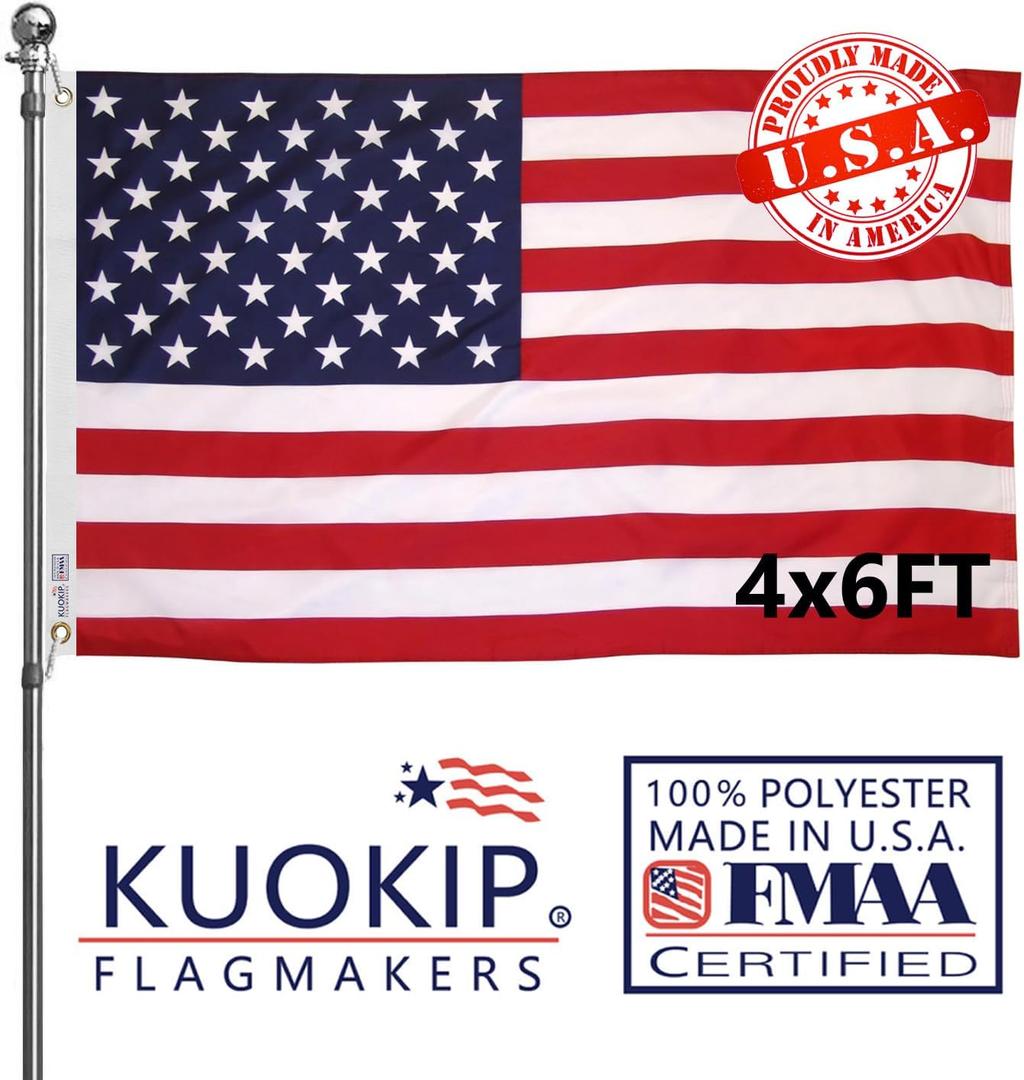 Double Sided Three-Layer American Flag 4x6 Feet 200D Thickened Polyester Weather-Resistant Version, Official Stars and Stripes Design, Made in the United States, Suitable for Both Indoor and Outdoor Use, Anti-fading Patriotic Decorative Flag