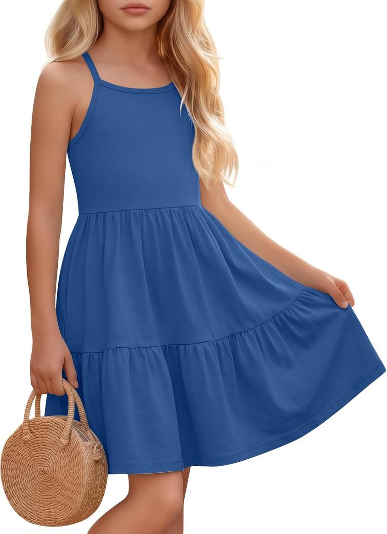 Xaatren Girl's Summer Sleeveless Knit Dresses, Sapphire Blue, 11-12 Years