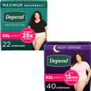 Adult Incontinence Underwear Bundle: Depend Fresh Protection Underwear for Women, Maximum, XXL, Blush, 22 Count and Depend Night Defense Underwear for Women, Overnight, XXL, Blush, 40 Count