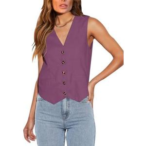 Floral Find Womens Casual Button Down Sleeveless Vest Fully Lined V Neck Business Jacket Waistcoat with Pocket M