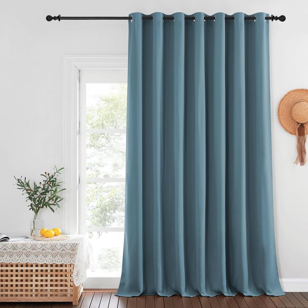 NICETOWN Smoky Blue Blackout Curtains for Bedroom/Living Room 132 Inch Length - Thermal Insulated Room Darkening Grommet Top Window Curtains (100 by 132 - Inch, 1 Panel)