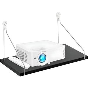 CroBlissful 1 Pcs Projector Shelf for Wall 12 x 6 Inch Modem Router Shelf with Seamless Nail Router Wall Mount Modem Cable Box Under TV Floating Holder Stand Accessories, Black