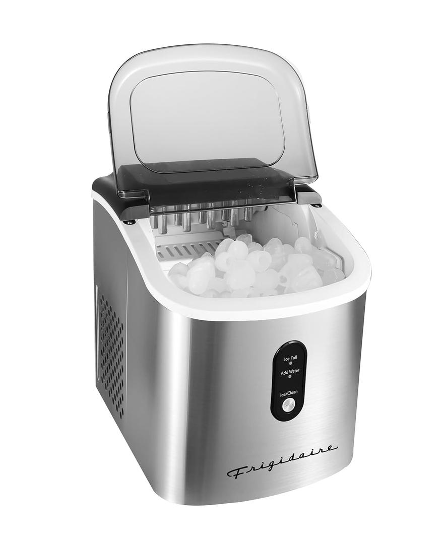 Frigidaire EFIC103-AMZ-SC Counter Top Maker with Over-Sized Ice Bucket, Stainless Steel, Self Cleaning Function, Heavy Duty, Stainless