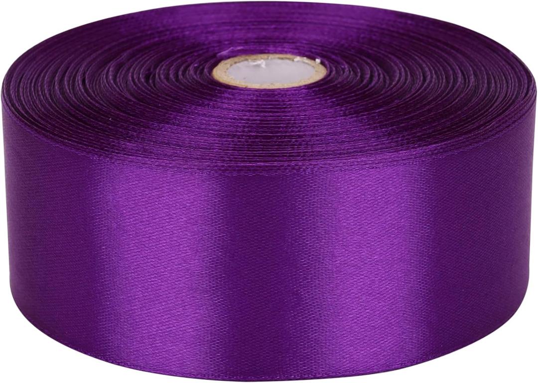 3 x 1-1/2 inch Purple Satin Ribbon 50 Yards Solid Fabric Ribbons Roll for Wedding Invitations, Bridal Bouquets, Sewing, Party Decorations, Gift Wrapping and More