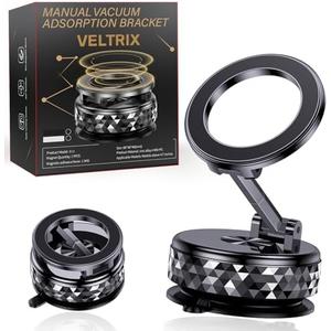 Veltrix Magno Grip Pro Phone Mount 360-Degree Adjustable Magnetic Holder, Foldable Vacuum Magnetic Phone Holder for Car/Gym/Mirror/Smooth Surface，Alloy Material,Black