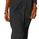 ECDAHICC Women's Satin Silky Long Sleeve Laple V Neck Lace Up High Waist Side Split Floor Length Wrap Maxi Shirts Dress (Large, Black)