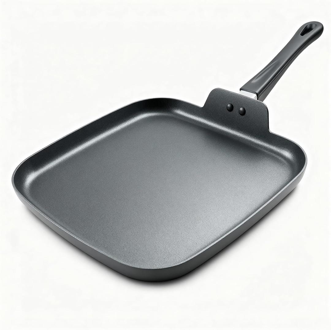 Nonstick Square Griddle Pan for Pancakes Eggs Bacon, 10 inch Family Breakfast Griddle. Aluminum Flat Top Griddle Pan for Gas Electric Stove, Even Heat Distribution Warp-Proof Easy Clean