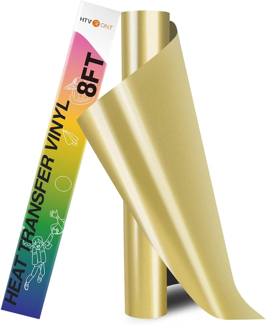 HTVRONT HTV Heat Transfer Vinyl Roll- 12" x 8ft Gold HTV Vinyl for Shirts, Gold Iron on Vinyl for All Cutting Machine - Easy to Cut & Weed for Heat Transfer Design