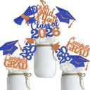 3 x Double Sided Graduation Centerpiece 16PCS Congrats Grad Party Favors Glitter Table Top Supplies Blue Orange