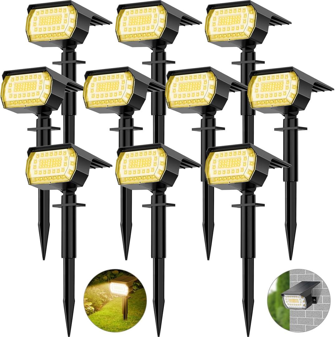 Solar Spot Lights Outdoor, [76 LED/10 Pack] Solar Lights Outdoor IP65 Waterproof, 3 Modes Solar Powered Landscape Spotlights for Garden Yard Outside Patio Pathway Pool(Warm White)