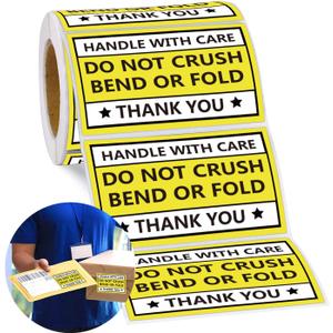 2X3 Inch 300 Pcs Do not Crush Bend or Fold Shipping Handling Stickers Labels Shipping Warning Stickers for Package - Do Not Crush, Bend or Fold Stickers for Package and Envelopes