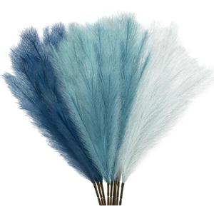 9Pcs 3FT Colorful Faux Pampas Grass for Boho Decor, KALYLOC Non-Shedding Fluffy Artificial Bulrush, Tall Reed Fluffy Stems Vase Filler Living Room Wedding Decoration (Light Blue)
