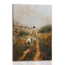 Framed Jesus Leaving 99 Sheep Canvas Print Wall Art Christian Home Wall Decor Inspirational Religious Jesus and the Lost Lamb Spiritual Painting Poster for living room office 16x24in Ready to Hang