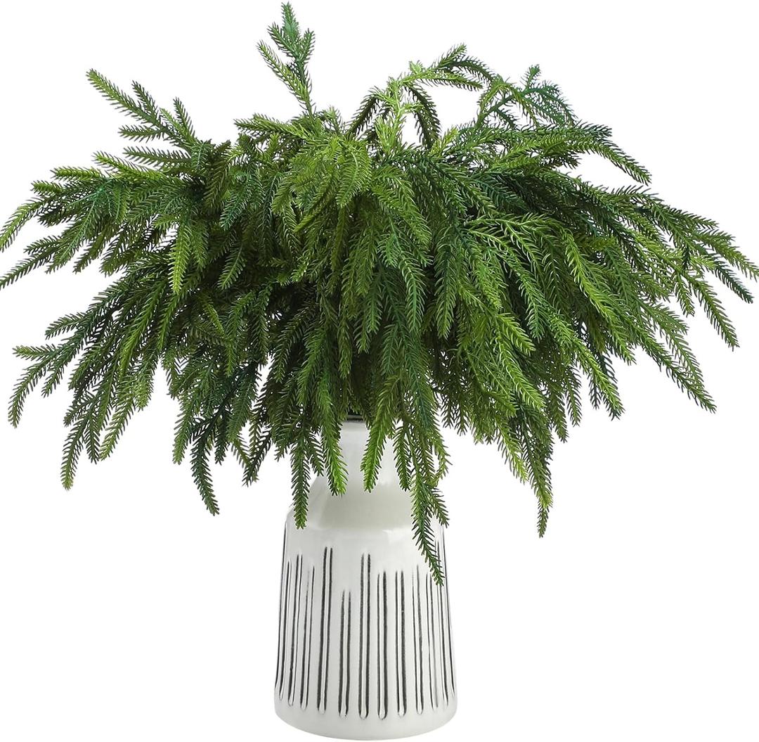Jutom Christmas Norfolk Pine Branches, Artificial Norfolk Branch Faux Plants Greenery Stem Pine Picks for Christmas Vase DIY Crafts Centerpiece Garland Wreath Home Decor (12 Pcs,18 Inches)
