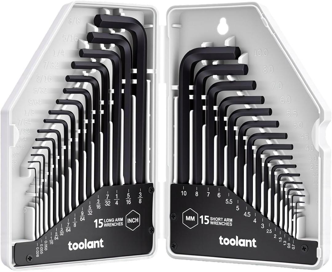 toolant 30-Piece Hex Key Wrench Set, Allen Wrench Set, Metric and SAE Allen Keys, 0.7-10 mm & 0.028-3/8 inch, L-Shaped Hex Key Wrench, Heat-Treated Chrome Vanadium Steel, with Organization.