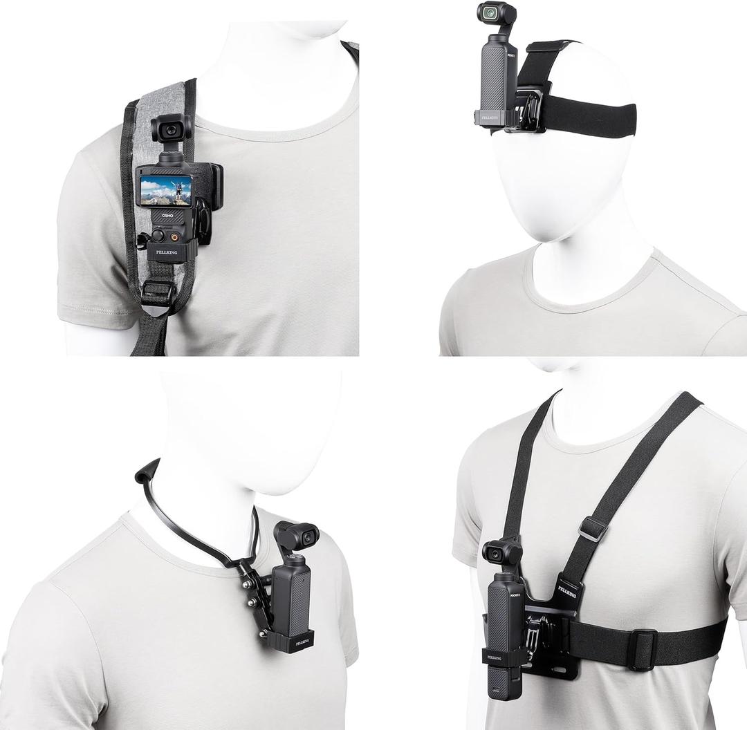 PellKing 4in1 DJI Osmo Pocket 3 Accessories Kit,Chest Mount Harness, Neck Holder,Head Strap,Backpack Strap Mount for DJI Osmo Pocket 3 Camera, with Expansion Adapter