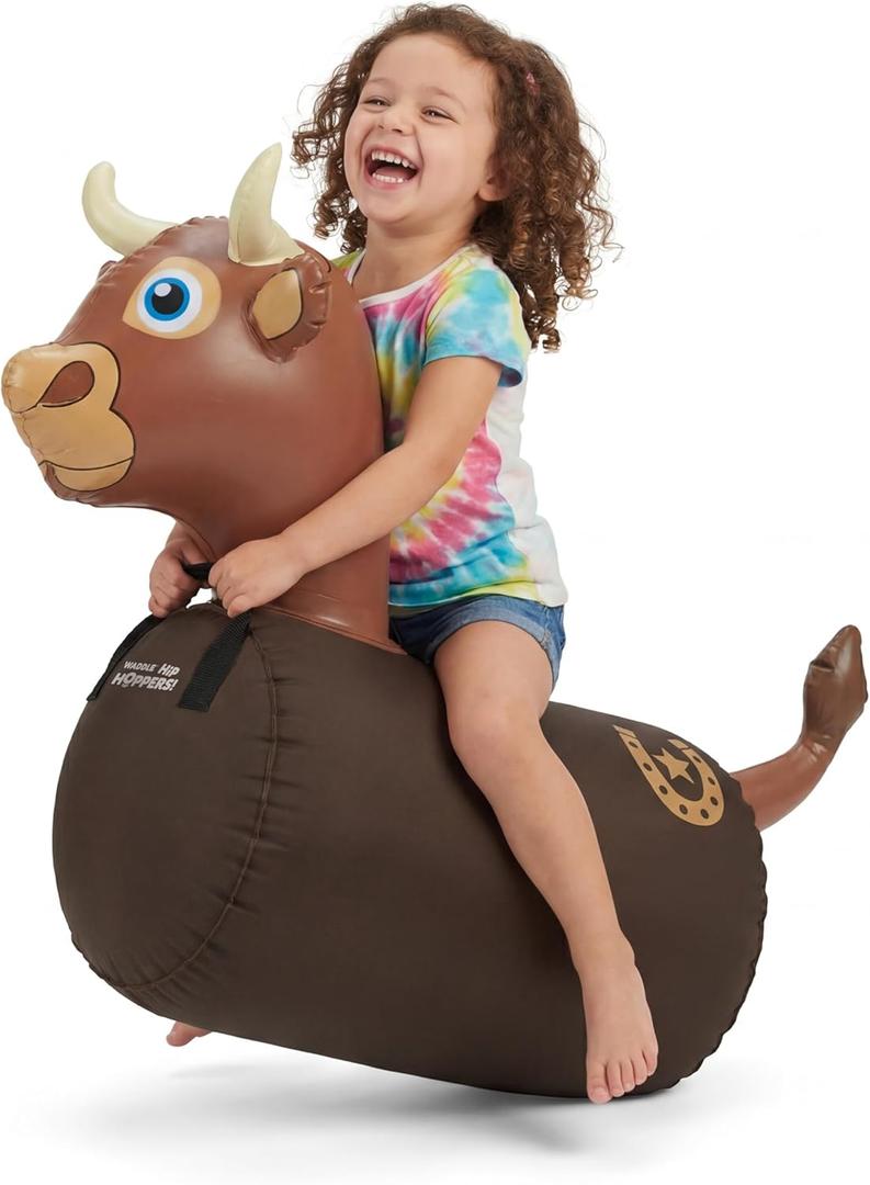 Waddle Hip Hopper Inflatable Hopping Animal Bouncer Brown Bull, Ages 2 and Up, Supports Up to 85 Pounds