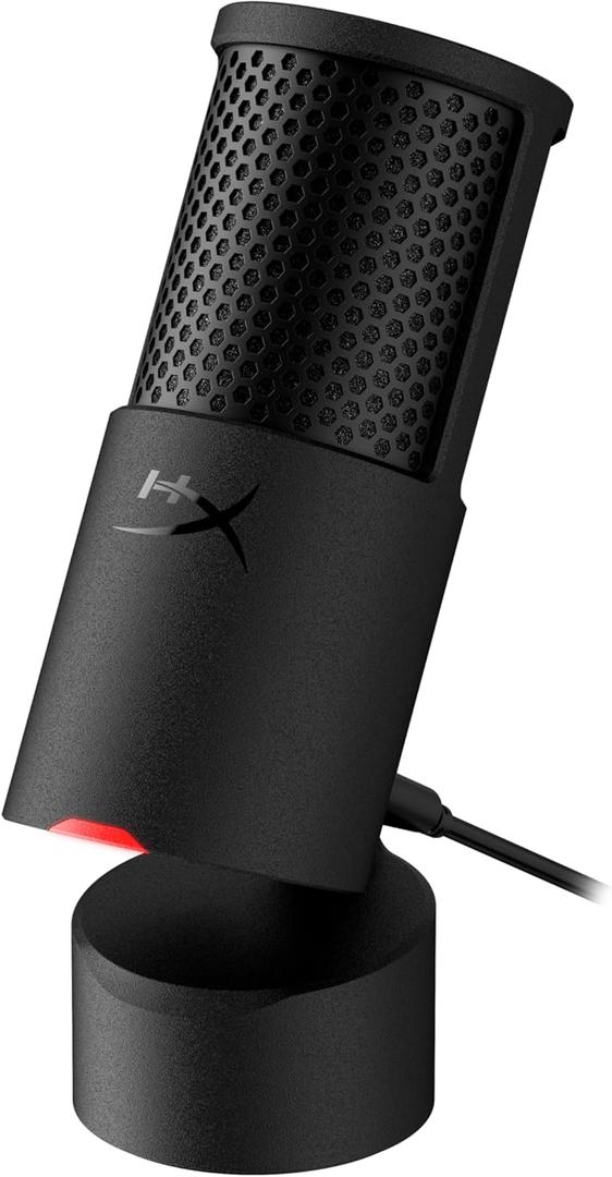 HyperX SoloCast 2  Gaming USB Condenser Mic for PC, USB-C to USB-A, Built-in Pop Filter, Internal Shock Mount, Plug and Play, 24-bit / 96kHz, Compact Tiltable Stand  Black