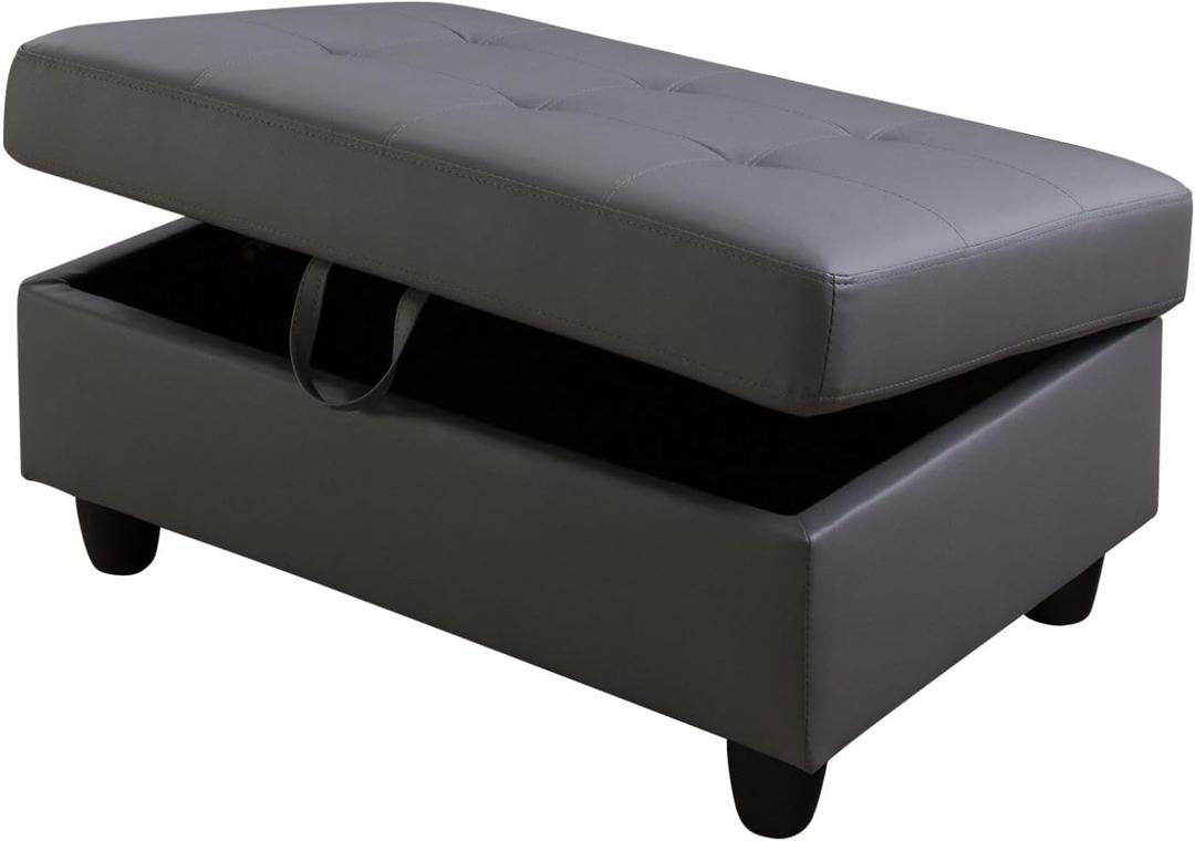 Ottoman Storage Ottoman Bench Semi PU Synthetic Leather Footrest Footstool with Hinged Lid for Living Room, Bedroom, Entryway, Dark Grey, 35"X23.5"X17.5"