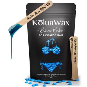 KoluaWax Hard Wax Beads for Hair Removal  Coarse Hair Formula  Face, Brazilian, Underarms, Back Chest, Bikini Waxing  Sea Salt & Surf, 1lb Refill for Wax Warmers & 10 Large Applicator Sticks
