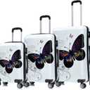 InUSA Butterfly Print Luggage with Spinner Wheels | Durable Lightweight Hardside Suitcase | Travel Bag with Handle and Trolley | (20in, 24in, 28in) 3 Piece Set
