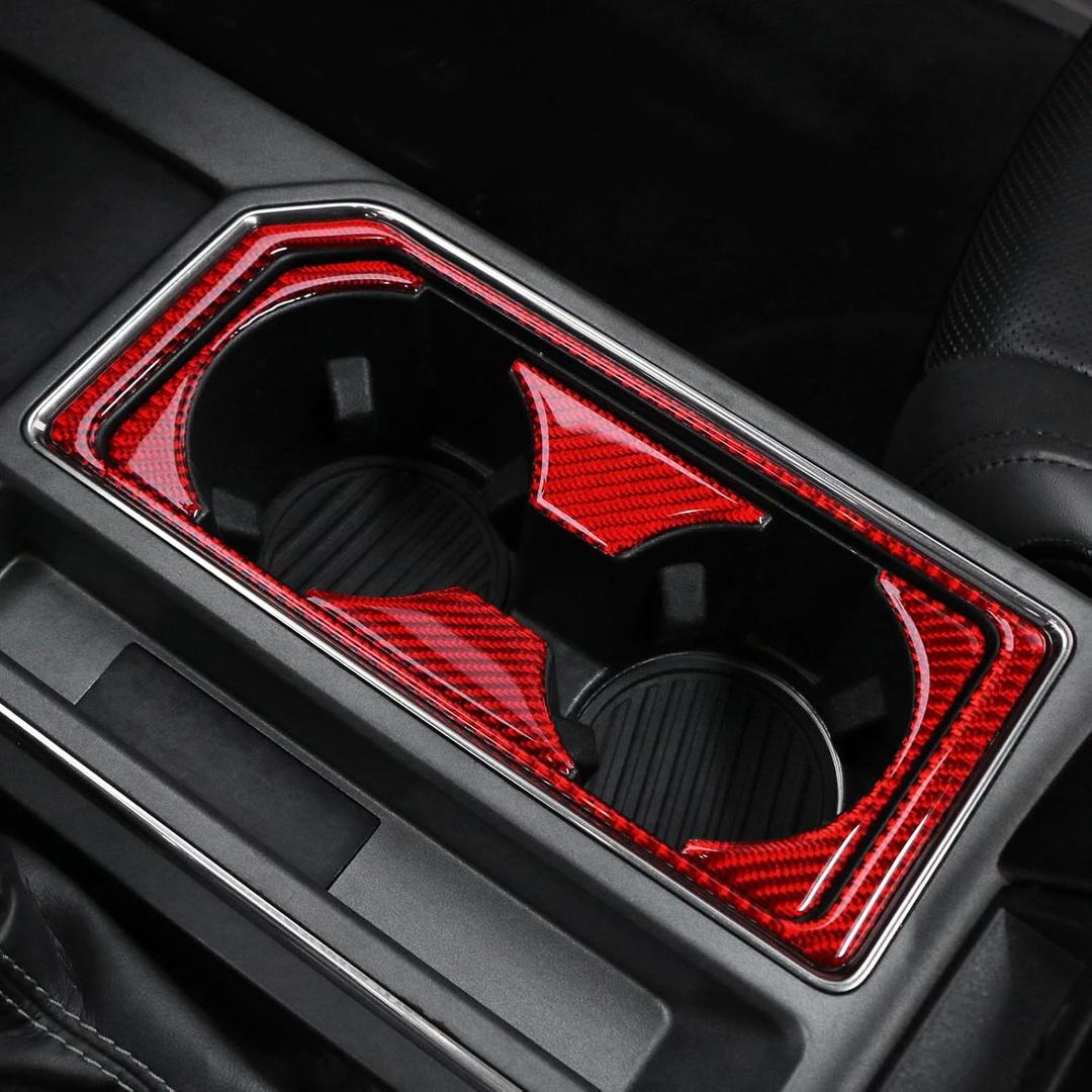 BETTERHUMZ Cup Holder Storage Box Frame Trim Compatible with Ford F150 Raptor 2015-2020 Carbon Fiber Center Console Cover Decor Sticker Interior Accessories (Red)