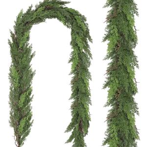 1 Pcs 9FT Christmas Cedar Garland Real Touch Christmas Garland Thick and Lush Christmas Garland Realistic Artificial Greenery Garland for Fireplace Holiday Indoor Outdoor