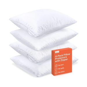 Ultra Soft Pillow Protectors with Zipper Standard Size - Set of 4 Breathable Pillow Covers - 100% Protection Against Stains, Dust & Dirt - Machine Washable (White)