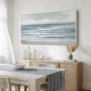 Large Framed Coastal Abstract Landscape Wall Art for Living Room, Horizontal Beach Wave Scenic Canvas Artwork for Walls, Ocean Seascape Picture Print for Dining Room Bedroom Office Wall Decor, 60x30 in