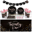 Sparkle and Bash 21st Birthday Party Supplies, Plates, Napkins, Tablecloth, Cups, Cutlery, Finally 21 Banner (24 Guests, 170 Pieces) - 21st Birthday Decorations