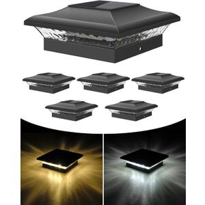 T-SUN Solar Post Cap Lights 6 Pack for 4x4 Vinyl/Wooden Posts, Waterproof Outdoor Warm & Cool White3000K/6000K Solar Powered Deck/Garden/Patio Lighting
