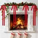 6 Pcs Long Velvet Christmas Swag Bows, 23.5"x15.5" Rustic Vintage Velvet Bows for Christmas Tree, Wreath, Staircase, Garland, Mantel and Door Decor (6, Red)