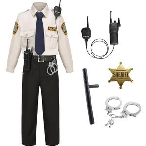 Sheriff Costume Kid,Child State Trooper Police Office Uniform,Boy Girls Sheriff Outfit with Accessories, 8pcs (120/S, Gray)