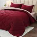 MUXHOMO 7 Pieces Full Comforter Set, Reversible Bed in a Bag Full Size, All Season Bedding Set with Comforter, Flat Sheet, Fitted Sheet, Pillowcases & Shams, Burgundy & Rose Gold