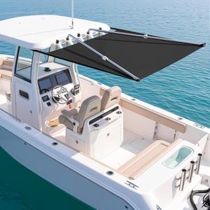 Gisafai T-Top Boat Sun Shade Extender, 4.5 x 4 Feet Large Coverage 600d Marine Oxford Fabric Canopy 304 Stainless Steel Telescopic Poles, Easy Install Shade Kit for Center Console Yacht Fishing Boat, 4.5 x 3.91 x 4 feet