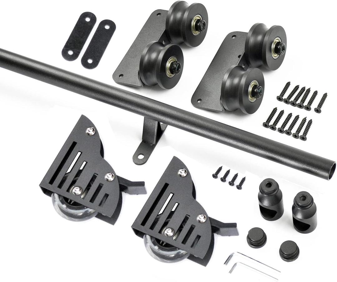 DIYHD 4FT Rustic Black Sliding Library Ladder Full Set Track Kit,Rolling Ladder Hardware with Braking Floor Wheels,330lbs Capacity,Kit for Bookshelves,Cabinets &Kitchen