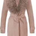 Bellivera Women Faux Leather Trench Coat Fleece-Lined Mid-length Jacket with Detachable Fur Collar (Light Brown), XL