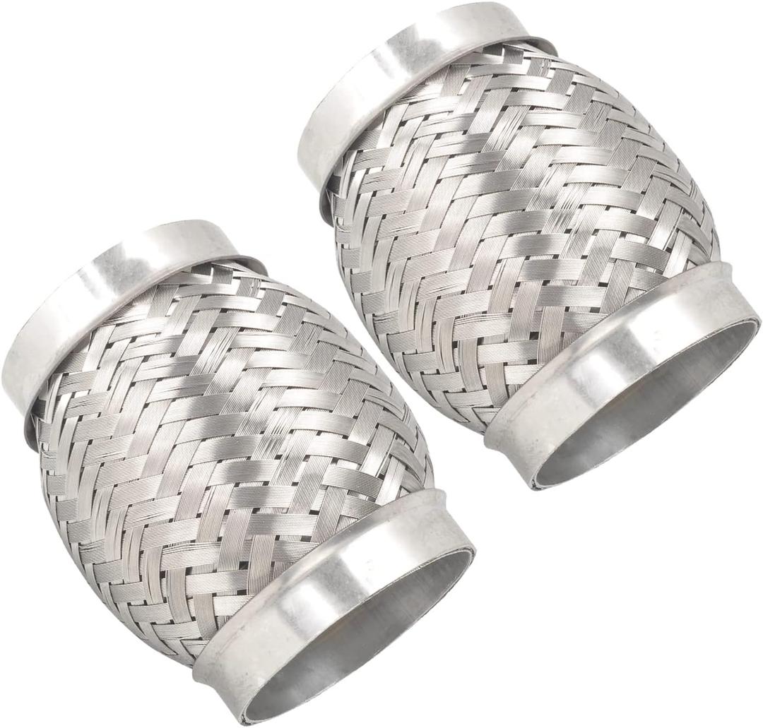 2PCS Exhaust Flex Pipe Stainless Steel Double Braid Long Heavy Duty 3''Inch x 4''Inch w/Ends 4'' inch Long