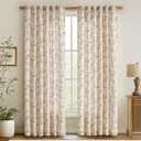 jinchan Linen Floral Curtains for Living Room 84 Inch Length Taupe Printed Curtains Back Tab French Country Farmhouse Flower Patterned Drapes Bedroom Window Curtain Set 2 Panels