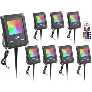 10W Low Voltage Landscape Lighting RGB Color Changing LED Landscape Lights Remote Control Waterproof Garden Patio Spotlight Decorative Lamp for Outdoor Indoor(8 Pack/NO Plug)