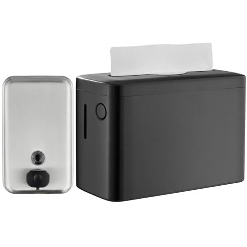 Modunful Commercial Soap Dispenser & Countertop Paper Towel Holder Bundle - Stainless Steel Wall Mount & ABS Multifold Towel Dispenser for Home & Office