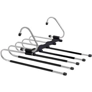 Pants Storage Rack Stainless Steel Retractable Trouser Rack Folding Multi-Functional Multi-Layer Hanger Home Storage Clothes Drying Set of 2(Black)