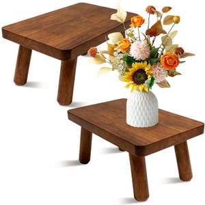 2 Pack 6.3'' Tall Wooden Step Stools, Hold Up to 400 LBS | Wooden Bed Step Ladder with 4 Non-Slip Stepping Feet, Solid One Stepping Stools for Living Room, Kitchen and Bedroom, Brown