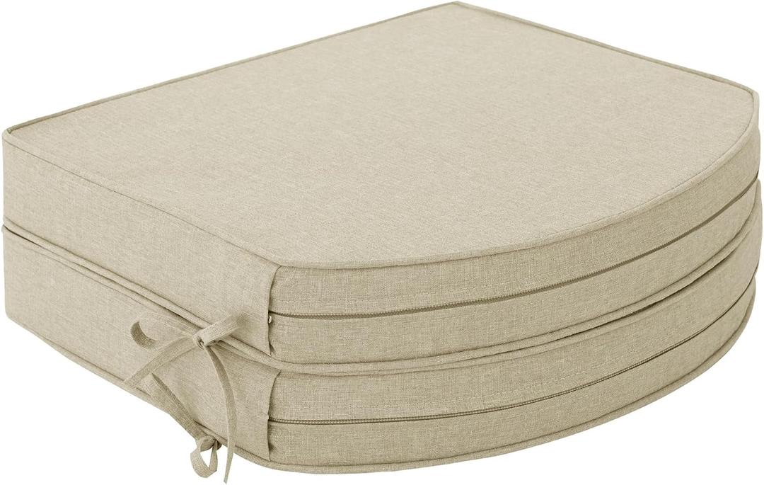 Outdoor Chair Cushions, Fade-Resistant & Water-Resistant, D Shaped Patio Furniture Seat Chair Pads Replacement, Removable Cover, Set of 2, 17 x 16 Inch, Beige