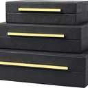 Black Shagreen Box Faux Leather Set Of 3 Pcs Storage Decorative Boxes,Modern Stacking Decorative Boxes with Lids For Home Decor Coffee Table Top Storage Jewelry Box Organizer