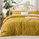 Bedsure King Comforter Set - Mustard Yellow Comforter, Boho Tufted Distressed Vintage Bedding for Kids, 3 Pieces Farmhouse-Style Bed Set for All Seasons, Fluffy Soft Bedding with 2 Pillow Shams