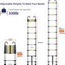 Molong 10.5ft telescoping Ladder Multi-Purpose Collapsible Ladder with Hook, Aluminum Extension Ladders for Home, Folding Telescoping Ladder for RV, Attic, Daily Use at Home, 330 lbs