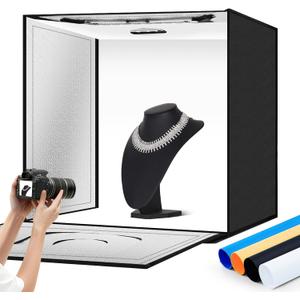 Light Box Photography 24"x24" with 120LED Lights and 4 Color Backdrops Photo Box with Lights, Foldable Light Box with Adjustable Brightness, 6000-6500K Dimmable Portable Picture Box Shooting