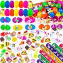[ 6 Surprise Gold Eggs ] 100 Pack Prefilled Easter Eggs with Assorted Toys Inside, Truly Pre Filled Plastic Easter Egg Filles Fidget Toys Easter Hunt, Basket Stuffers Party Favors for Kids Boys Girls